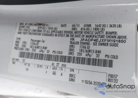 2015 Ford Fiesta Se z USA, uszkodzony, nr VIN 3FADP4EJXFM191850